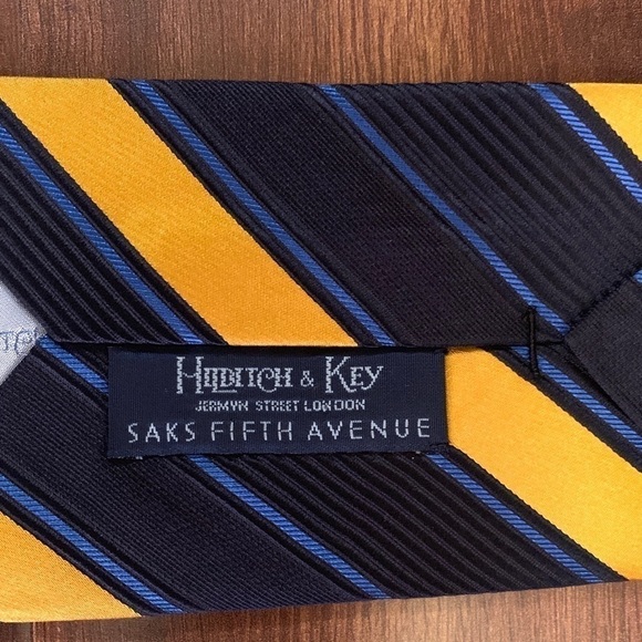 HILDITCH and KEY Saks 5th Ave All Silk Blue and Yellow Repp Tie - Picture 5 of 10
